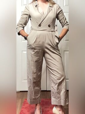 june & hudson Cream Double-Breasted Wide-Leg Jumpsuit